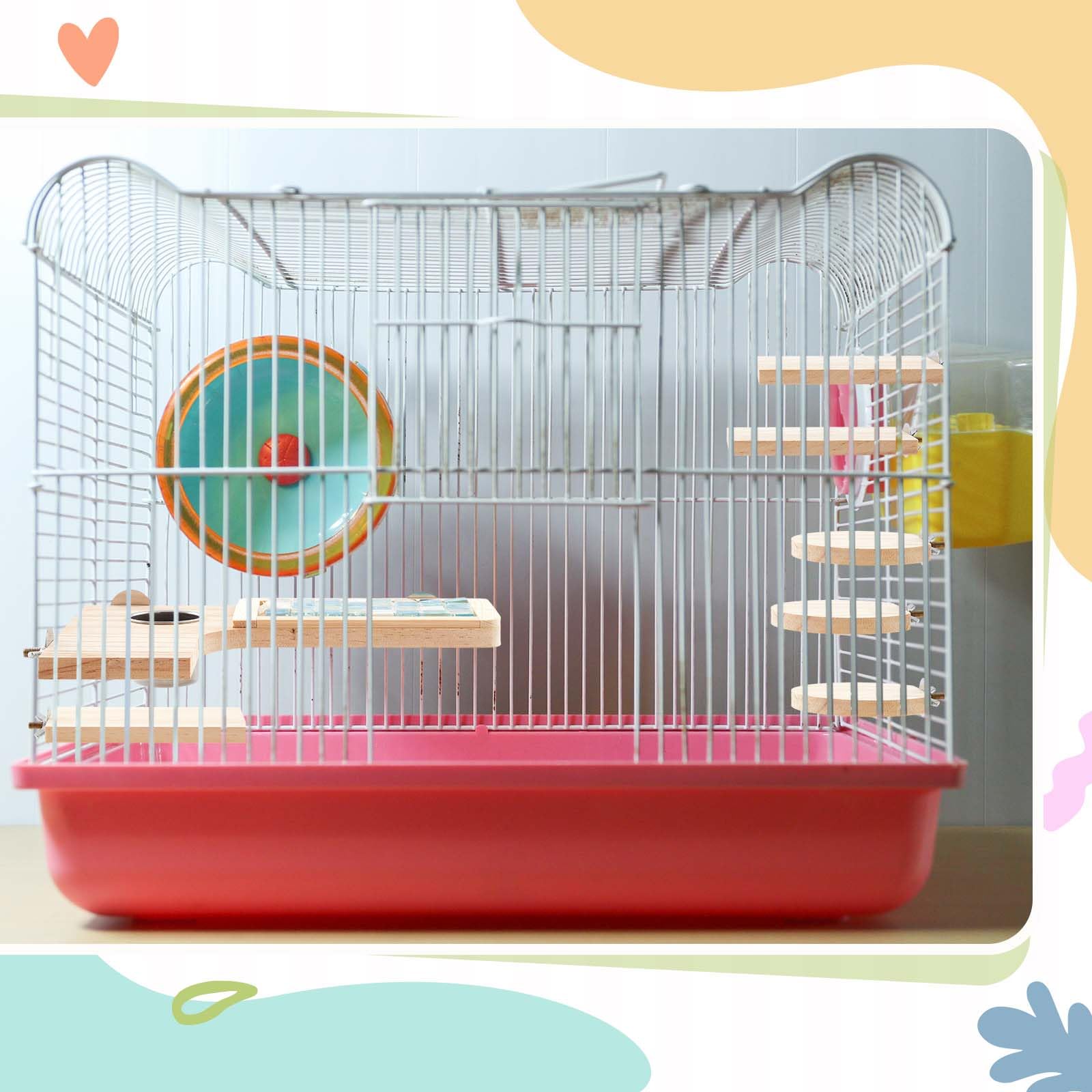 DoubleFill wooden cage accessory set staged in a cozy habitat