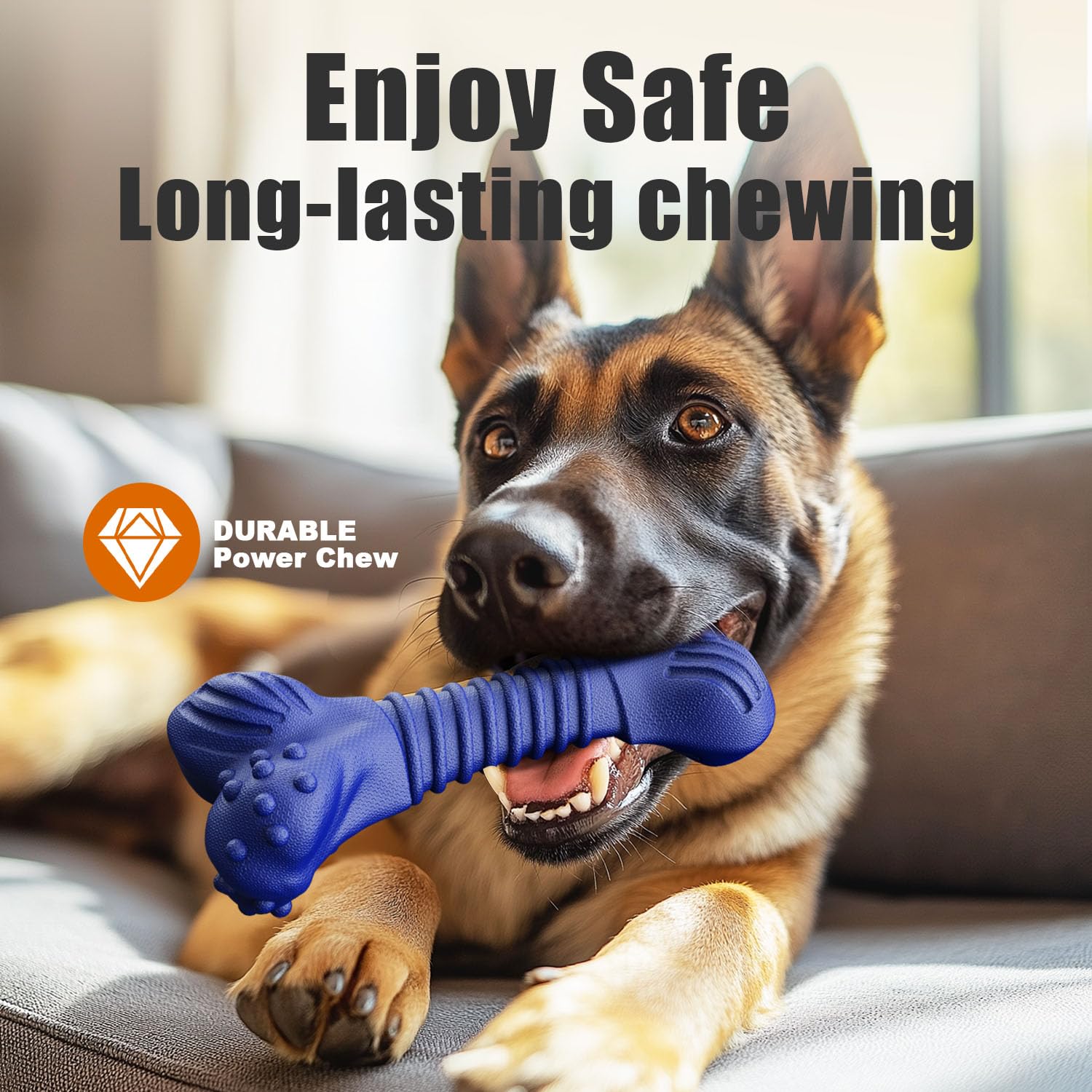 Doudele indoor-outdoor chew toy in blue for versatile dog enrichment.