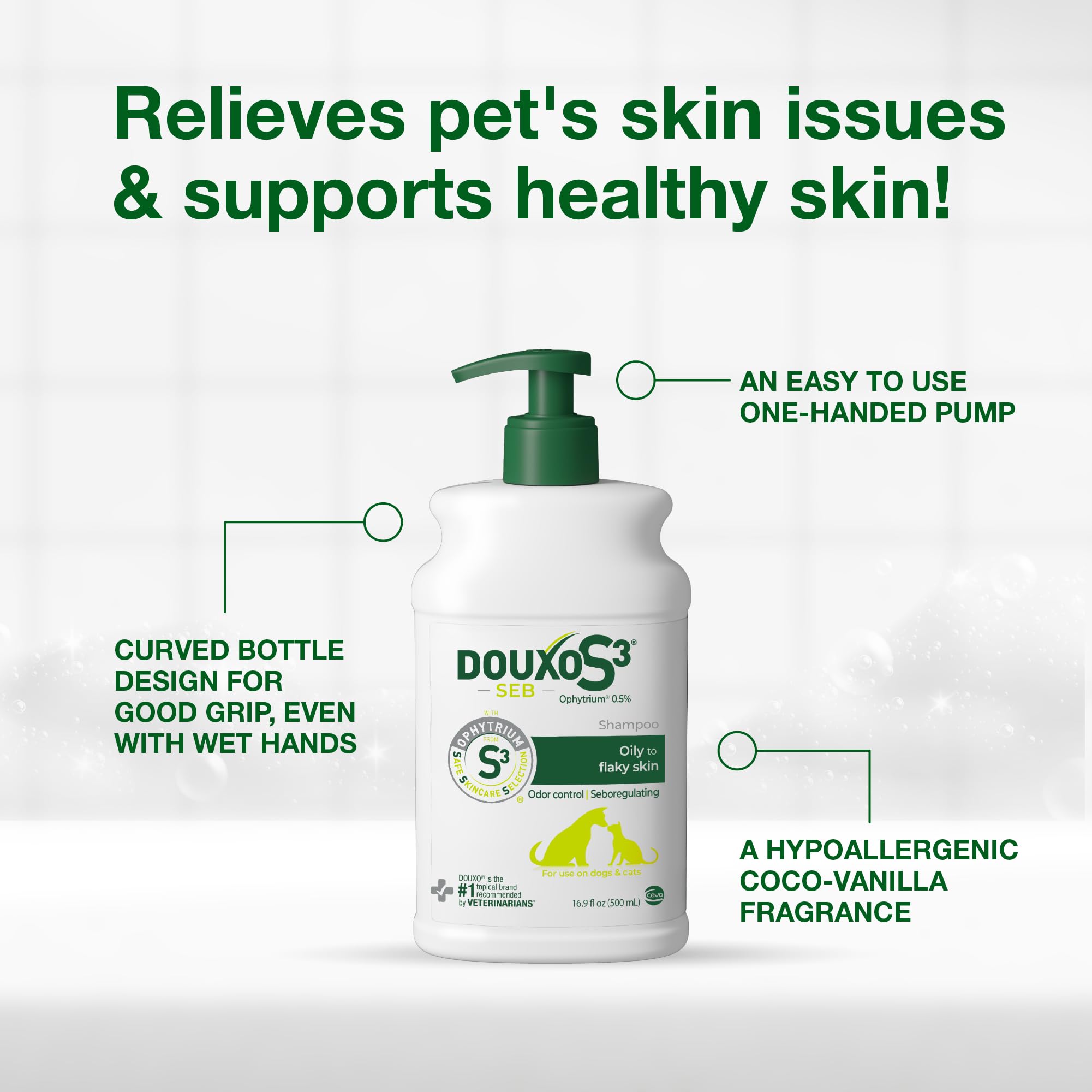 Soft, shiny coat after using Douxo S3 Seb Shampoo