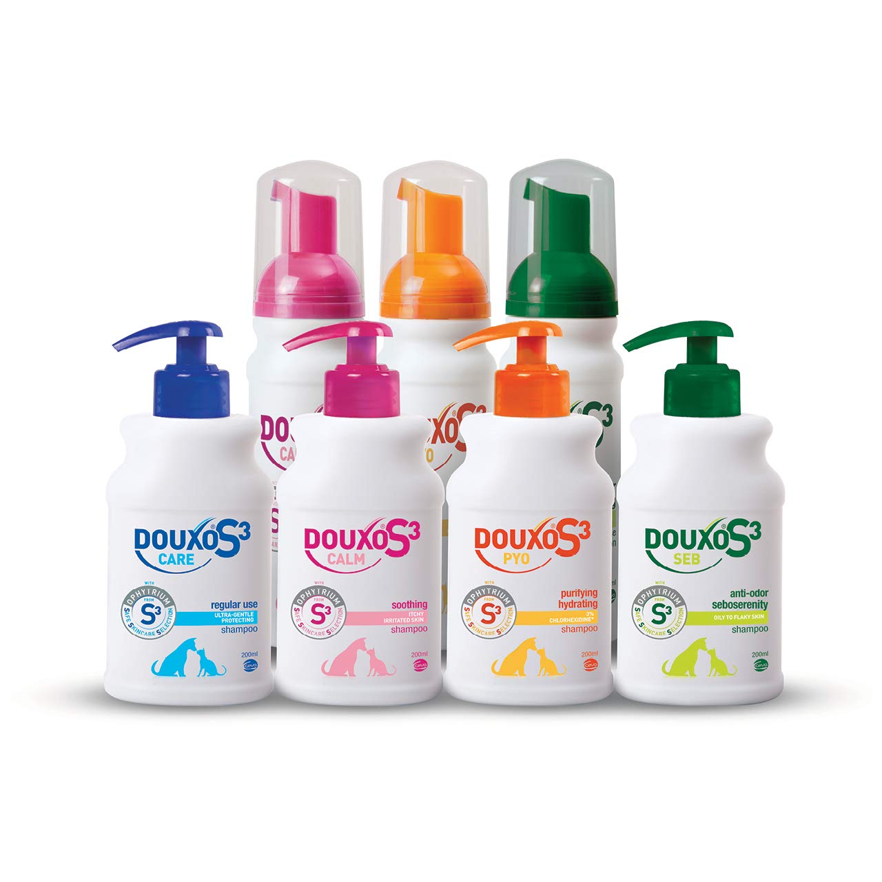 Close-up texture of Douxo S3 mousse, soft and non-greasy application.