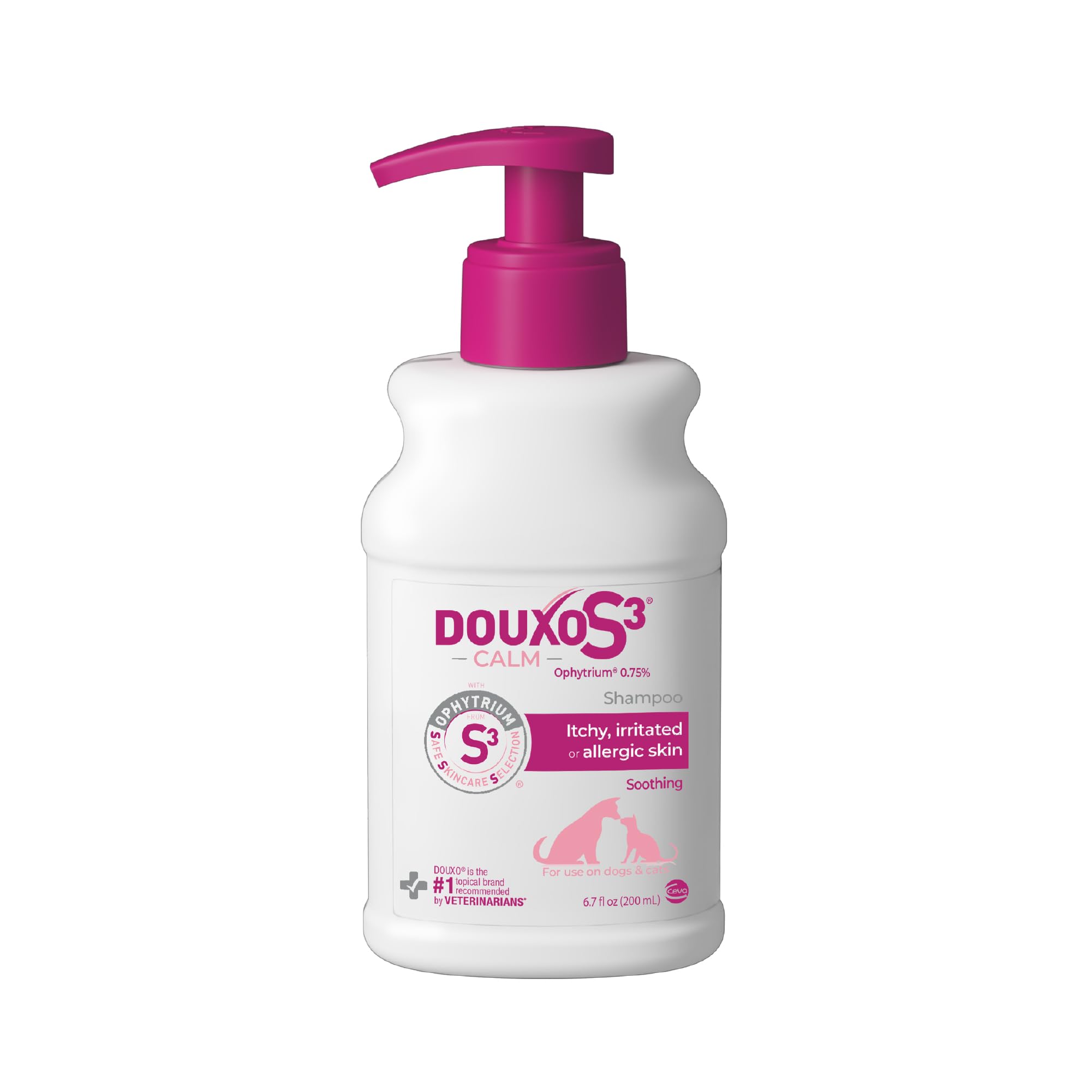 Douxo S3 Calm Shampoo bottle pour for an easy bath routine.