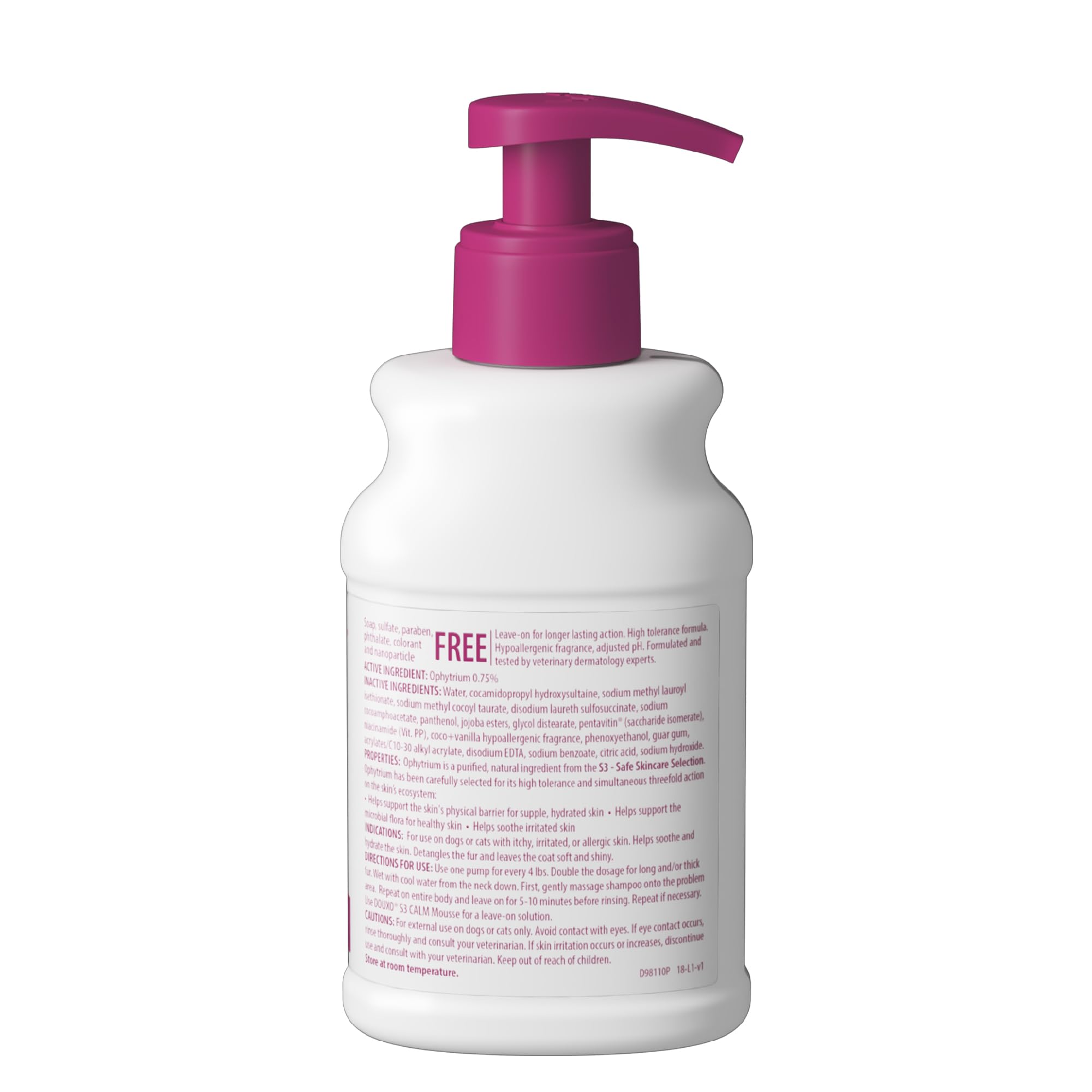 Douxo S3 Calm Shampoo on the counter ready for a pet care session.
