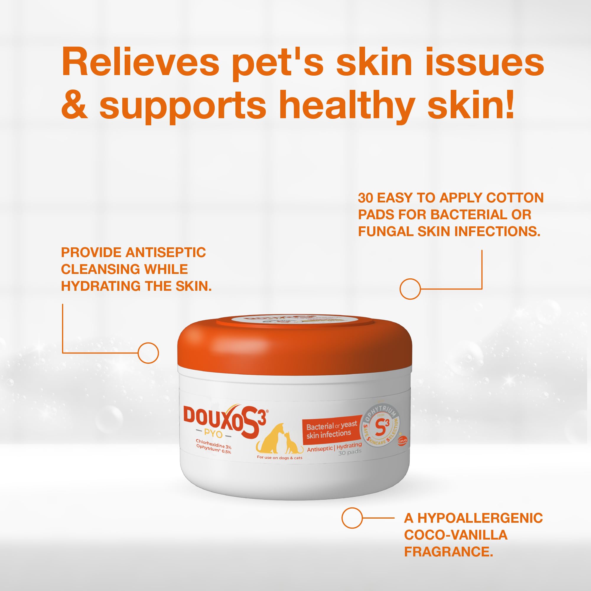 Cat paw area being treated with Douxo S3 Pyo Pads