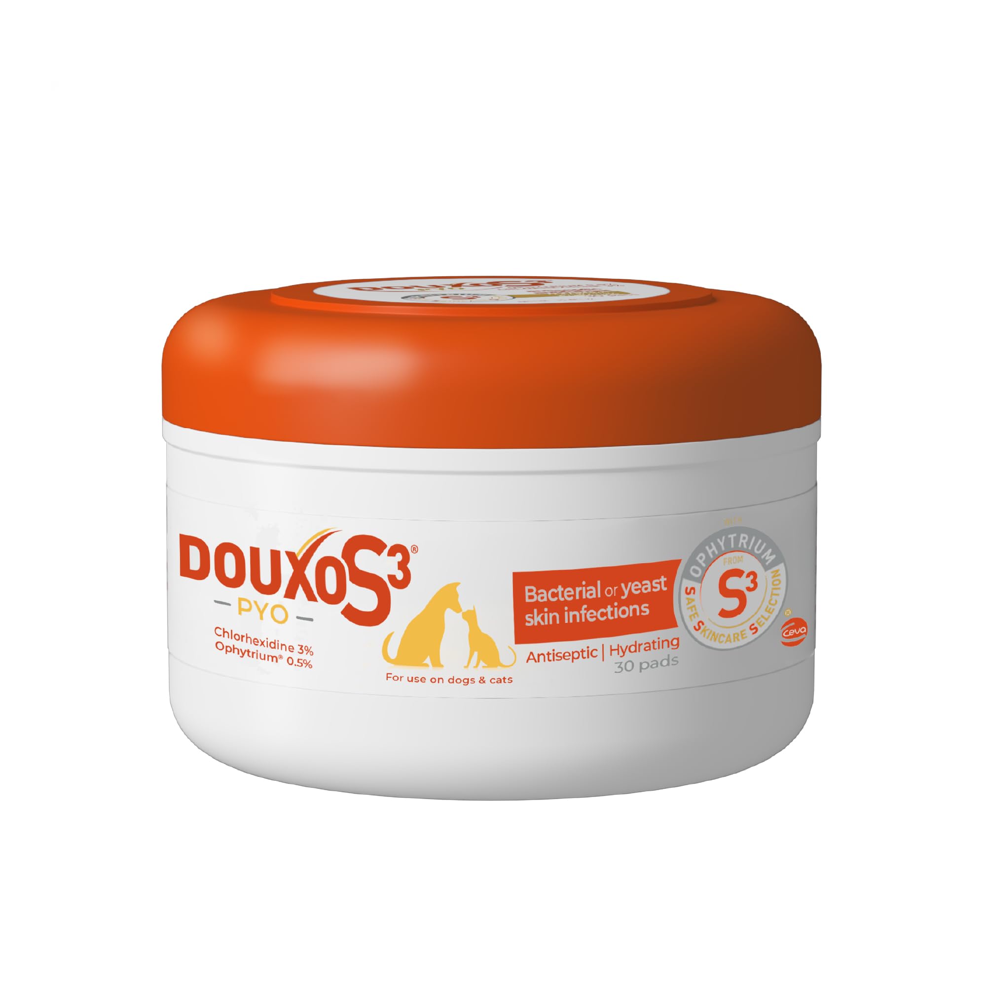 Douxo S3 Pyo Pads packaging showing antiseptic care for dogs and cats