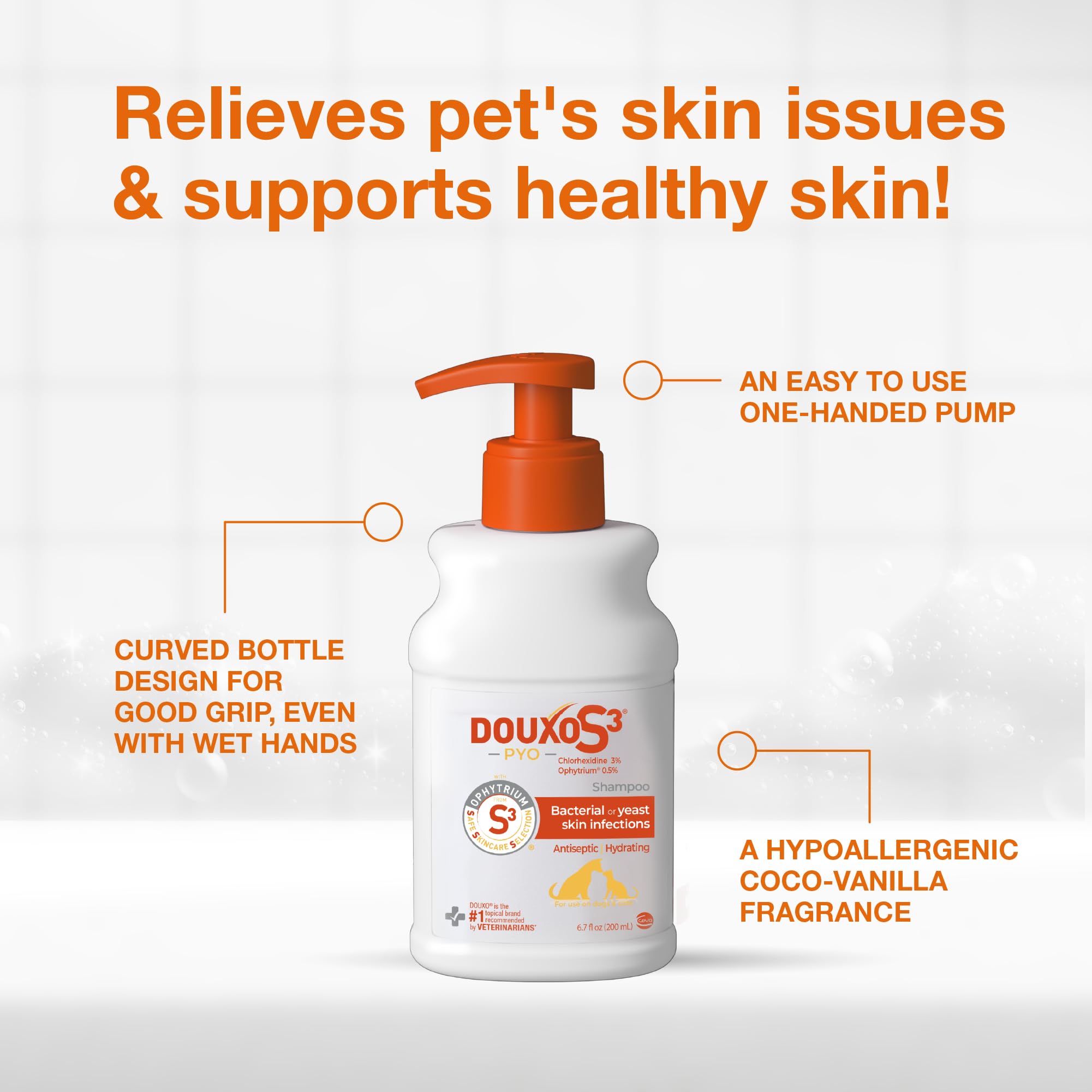 Douxo S3 Pyo Shampoo foamy lather during bath for clean coat