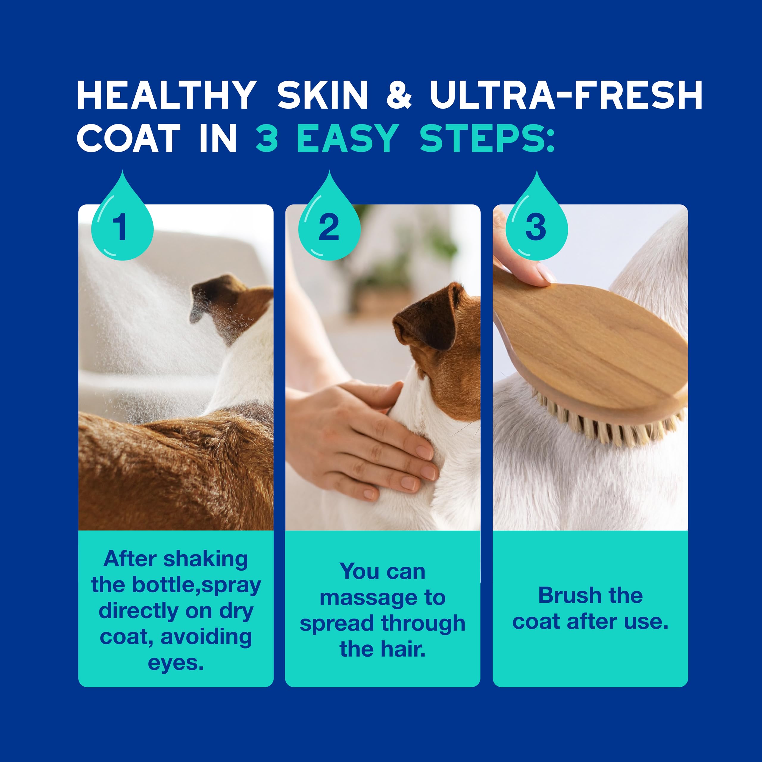 DOUXO spray demonstrates skin-friendly formula on a calm dog.