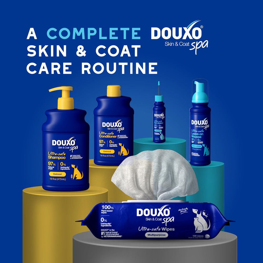 DOUXO Skin & Coat SPA Quick Refresh mousse supports complete care with other Douxo products.