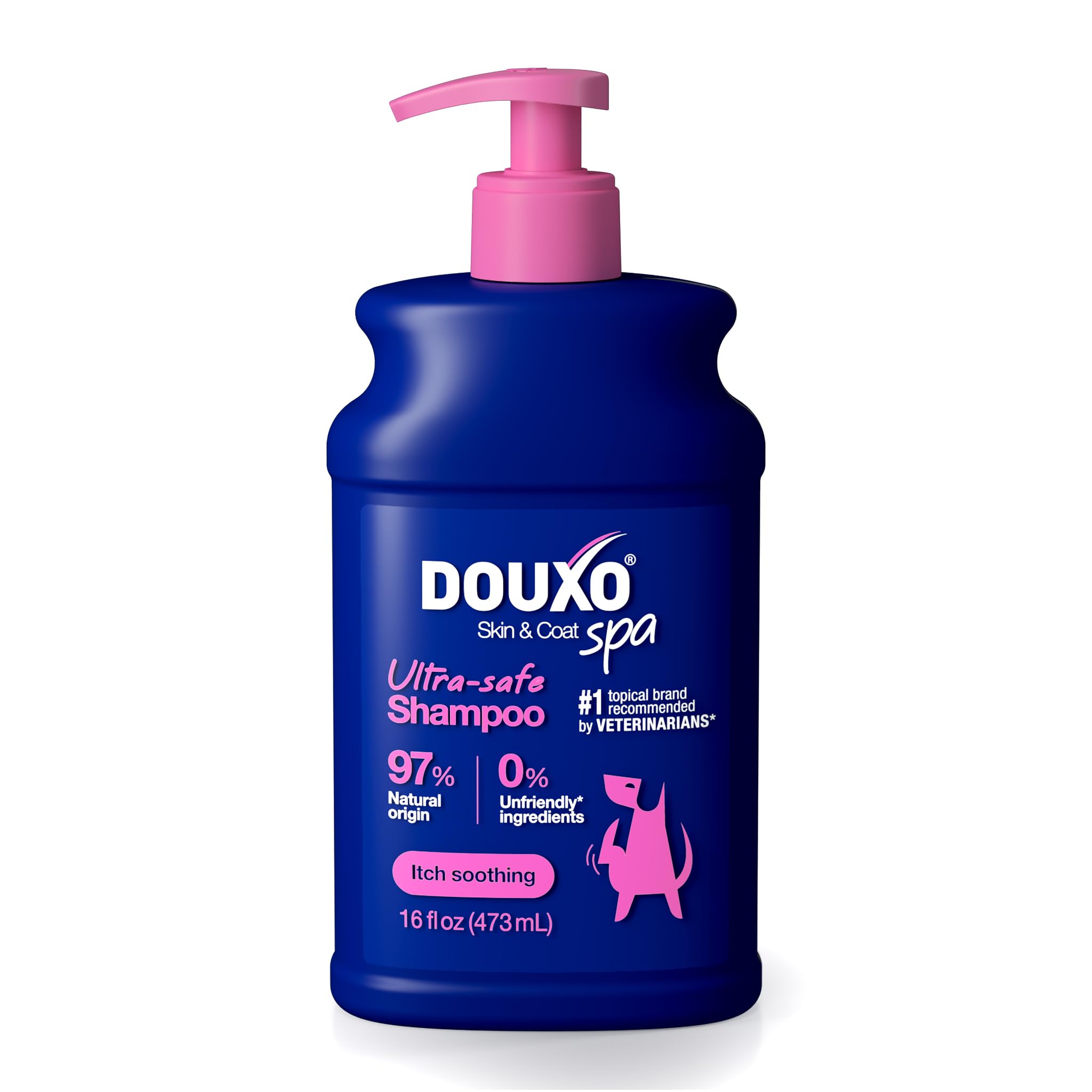 DOUXO Skin & Coat SPA shampoo bottle showing ultra-safe cleansing for sensitive skin
