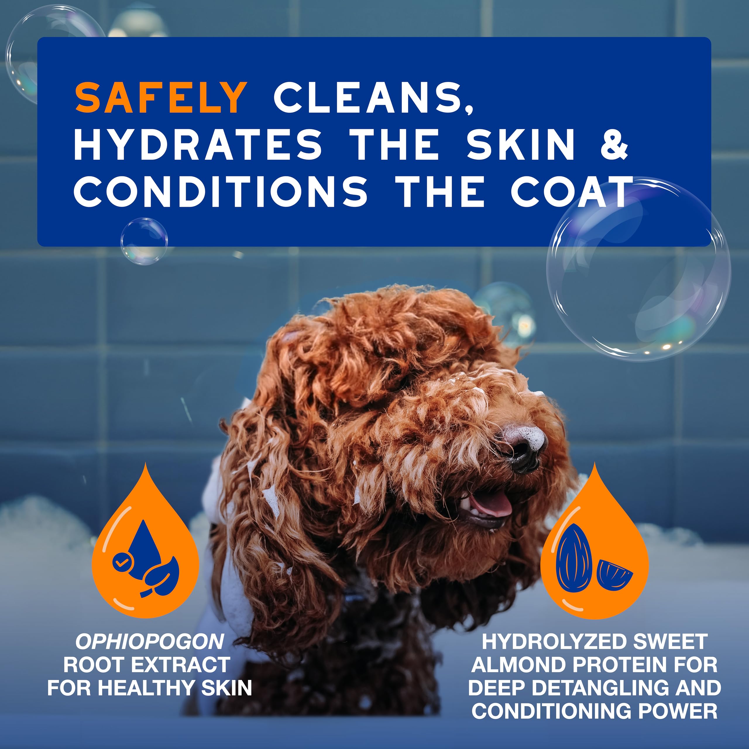 DOUXO Skin & Coat SPA shampoo lather on a dog's coat for detangling