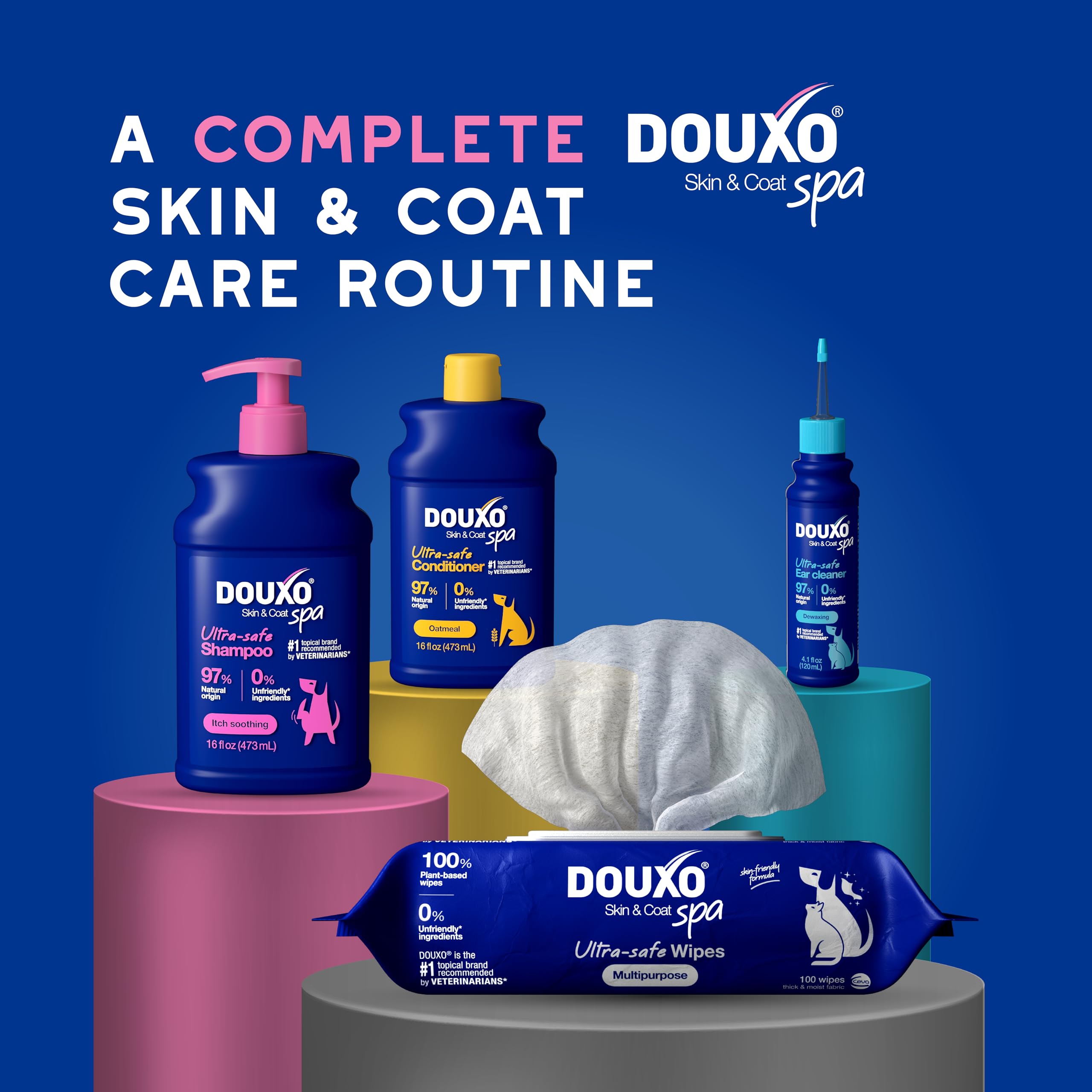 DOUXO Skin & Coat SPA shampoo packaging indicating eco-friendly design