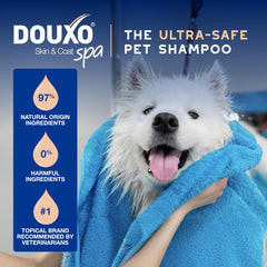 DOUXO Skin & Coat SPA shown with vet-recommended grooming guidance.
