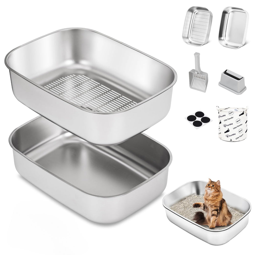 DOWANQO stainless steel litter box with lid, durable for large cats.