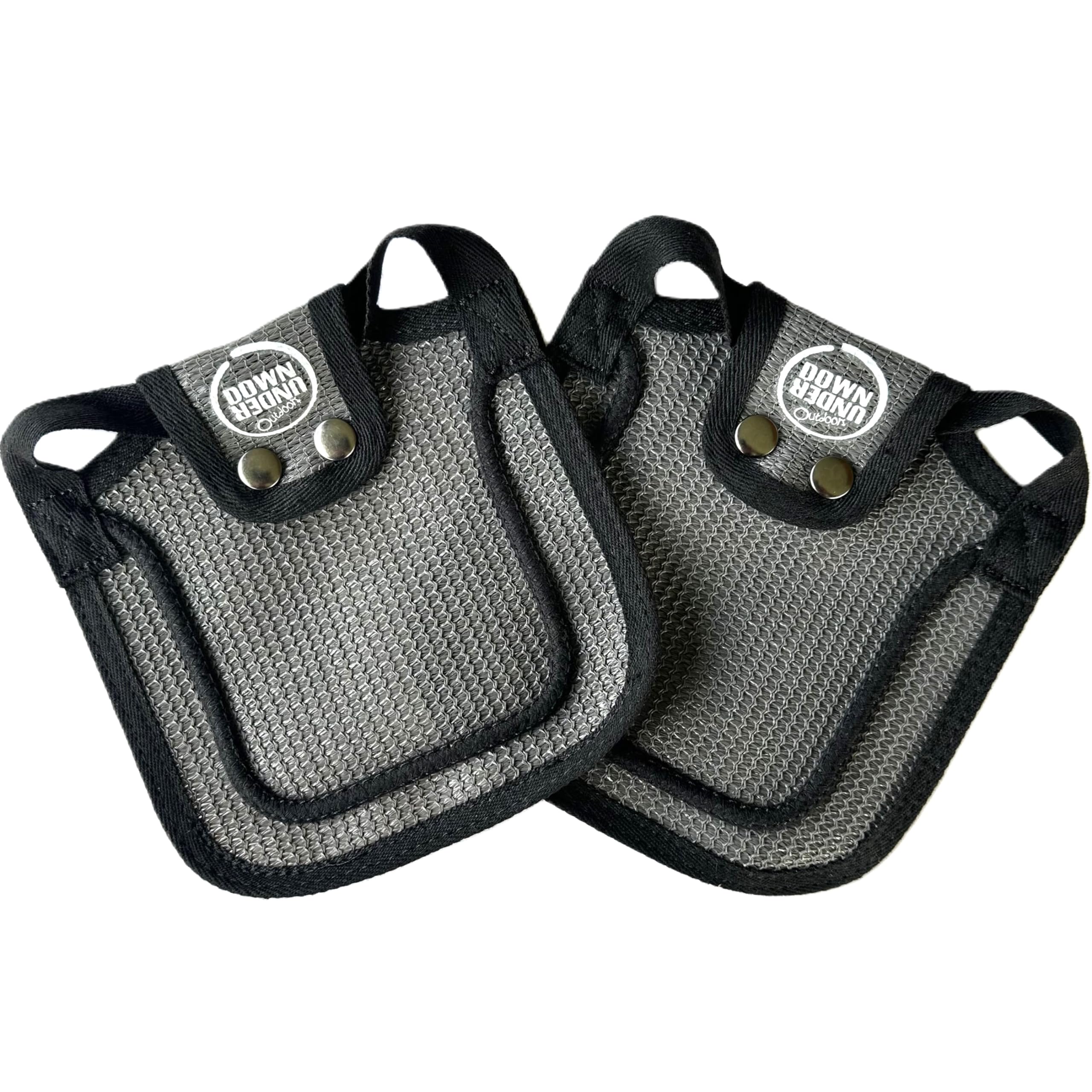 DOWN UNDER OUTDOORS 2-pack grey mesh saddles, side view, secure fit with adjustable straps