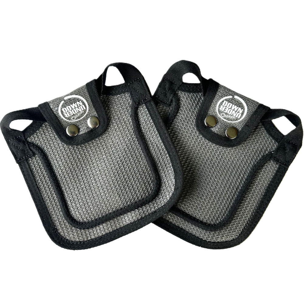 DOWN UNDER OUTDOORS 2-pack grey mesh saddles, side view, secure fit with adjustable straps