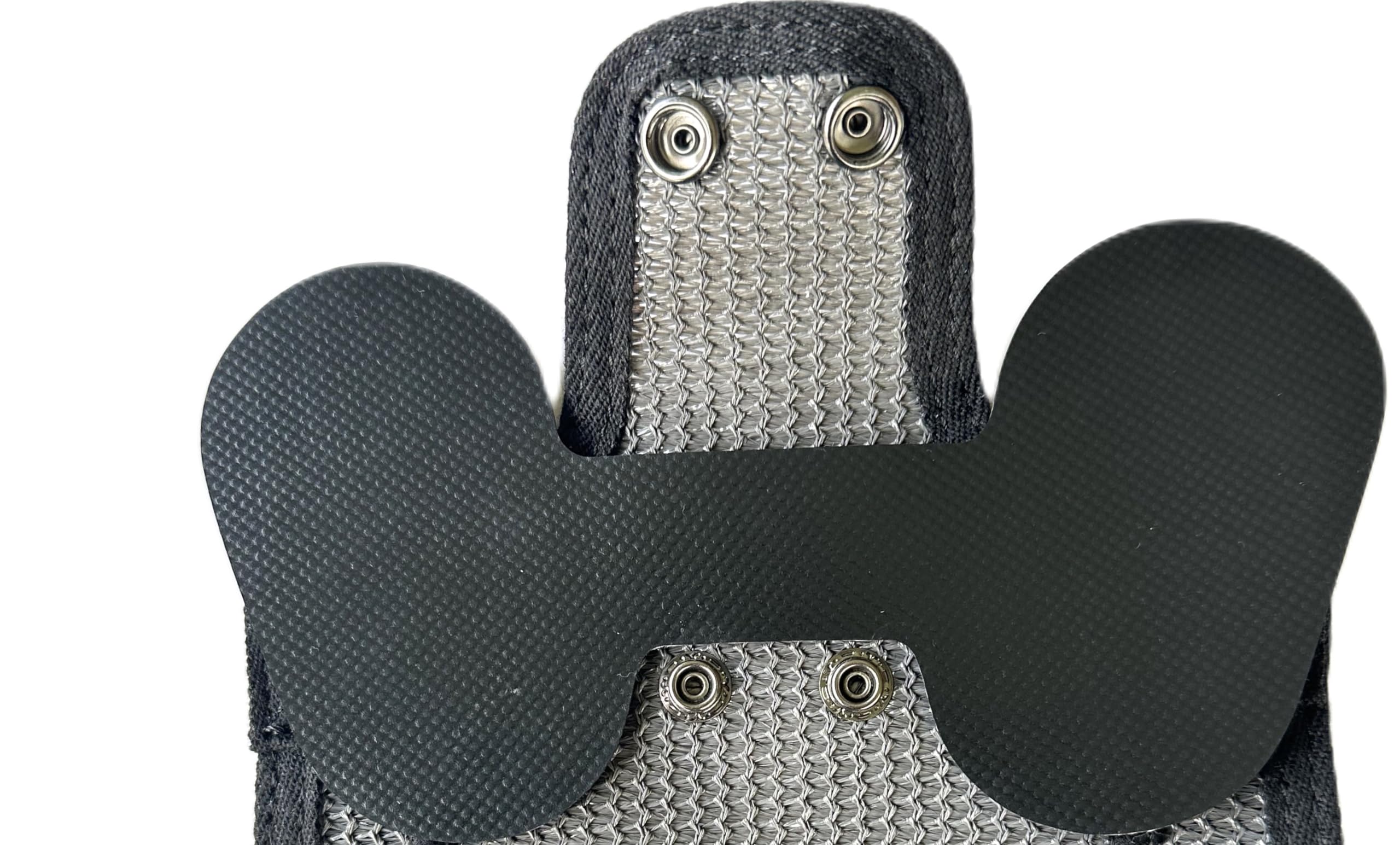 DOWN UNDER OUTDOORS grey mesh saddle demonstrates easy strap adjustment for a snug fit