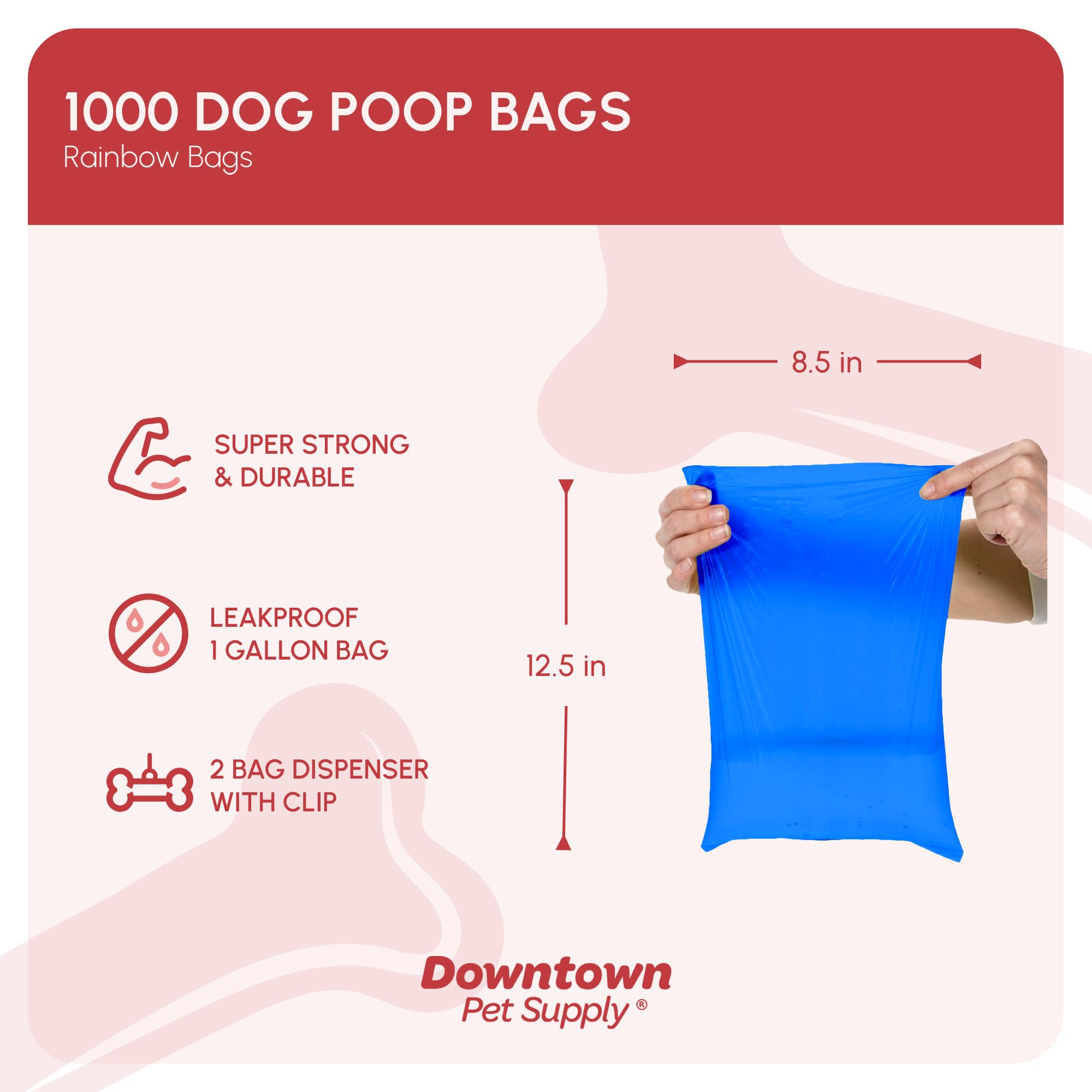 Downtown Pet Supply dog waste bags dispensers on leash enable quick, tidy cleanups.