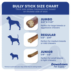 Downtown Pet Supply Jumbo Bully Stick thick 3/4 to 1.5 inch profile for bigger breeds