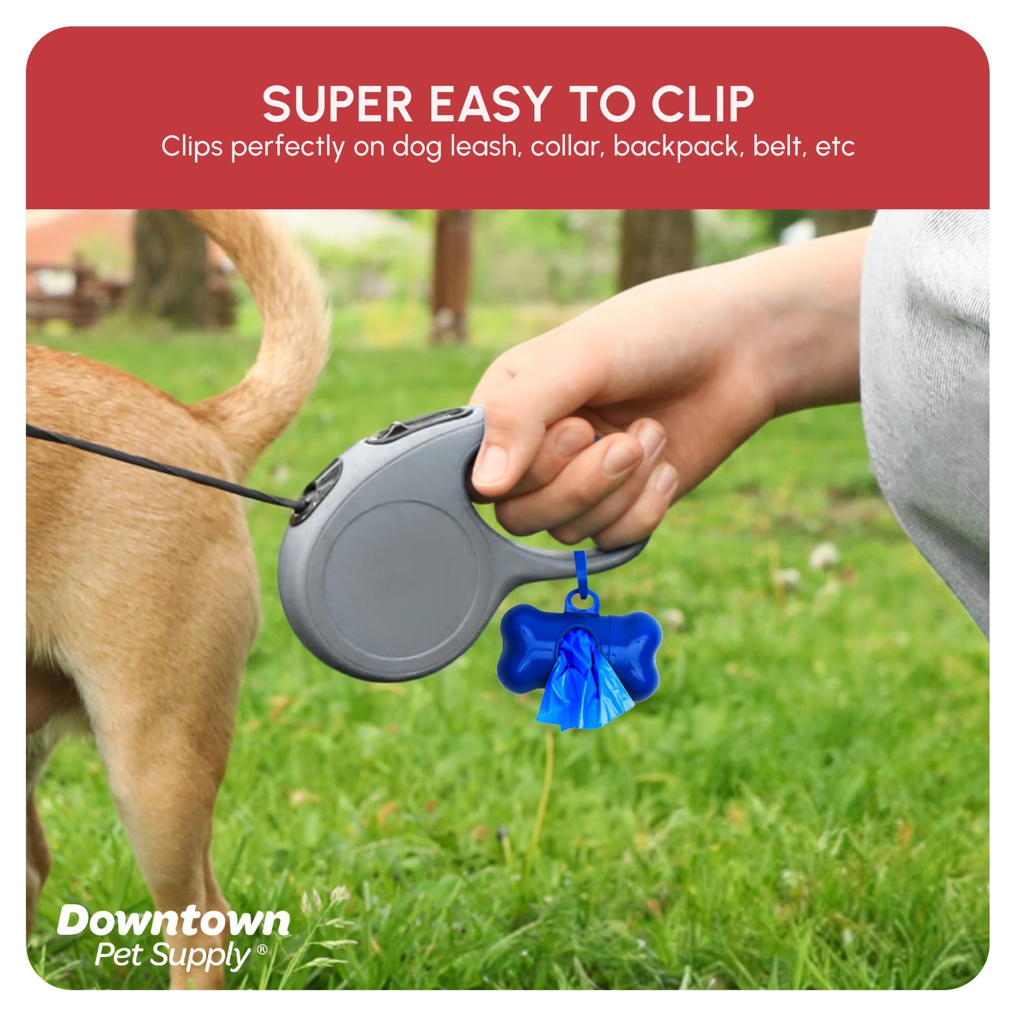 Downtown Pet Supply leak-proof dog bags resist leaks for cleaner cleanup.