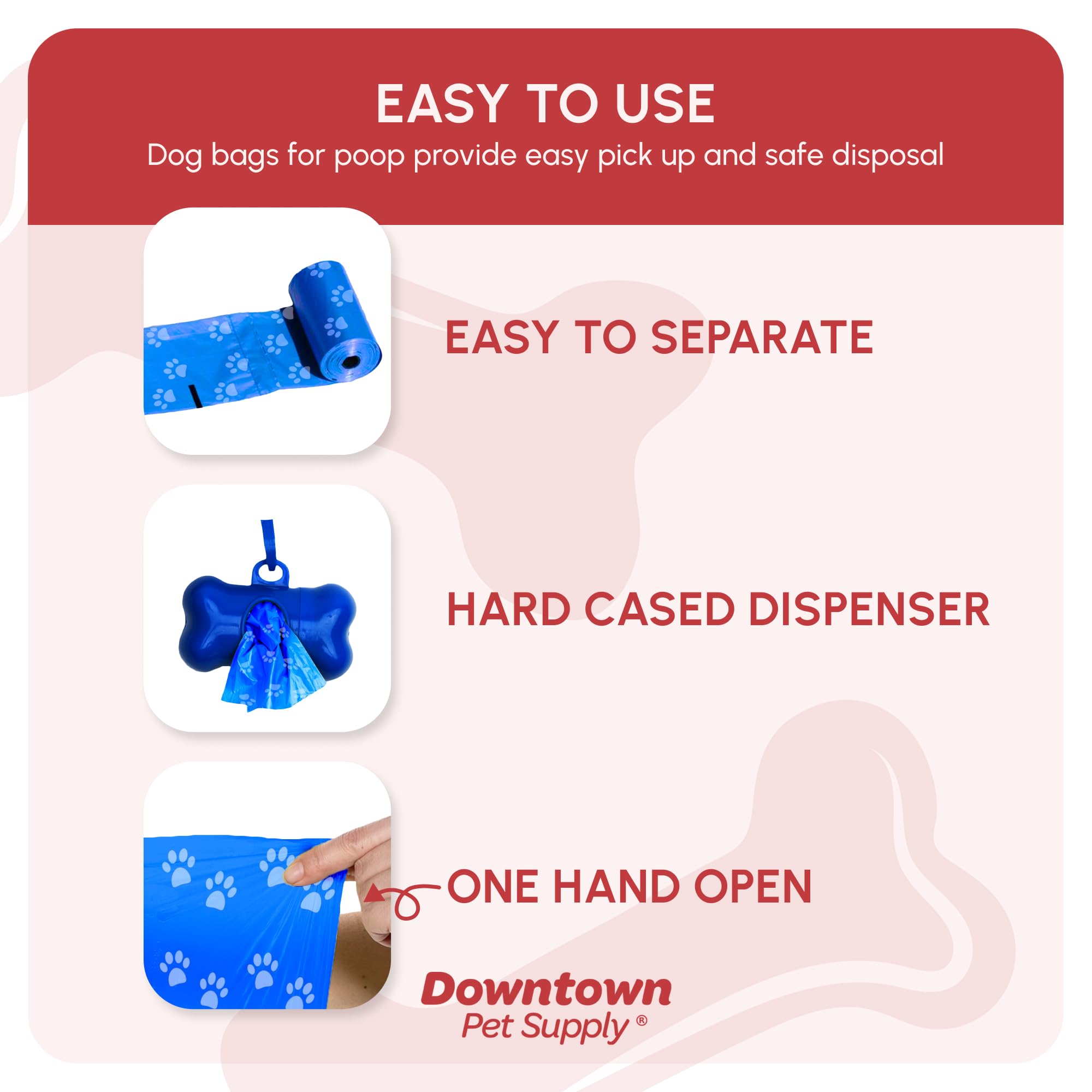 One-hand tear perforations for fast bag removal during activities.