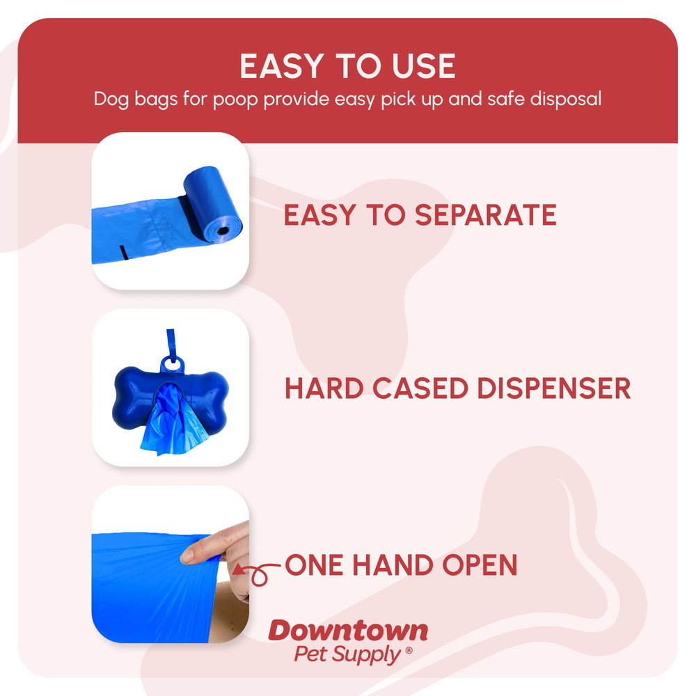 Downtown Pet Supply poop bags perforated for easy tearing during fast walks.