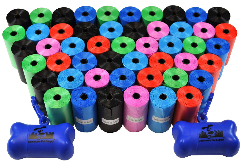 Downtown Pet Supply rainbow dog waste bags roll for mess-free walks.