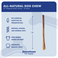 Downtown Pet Supply rawhide-free beef bully stick, a clean option for aggressive chewers.