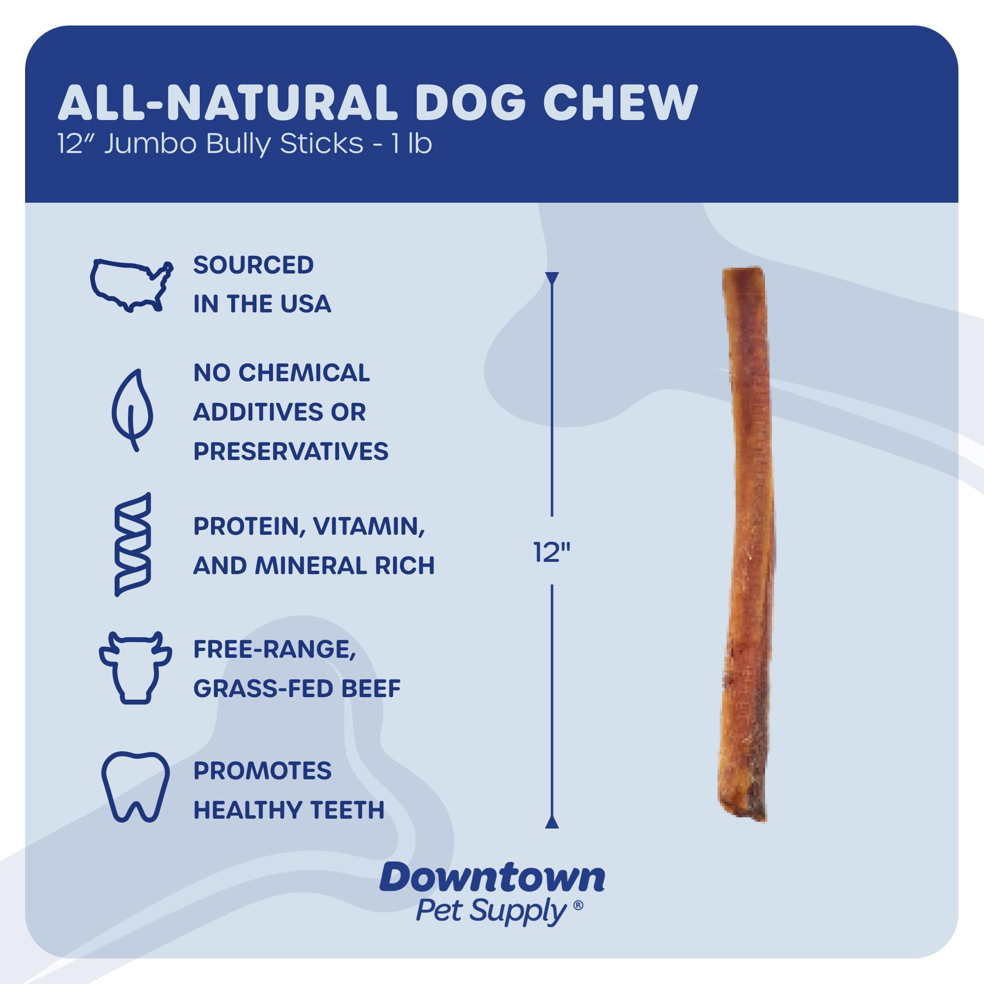 Downtown Pet Supply single-ingredient beef bully stick for easy digestion.