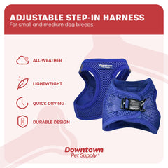 Downtown Pet Supply step-in harness buckle detail for quick release and security.