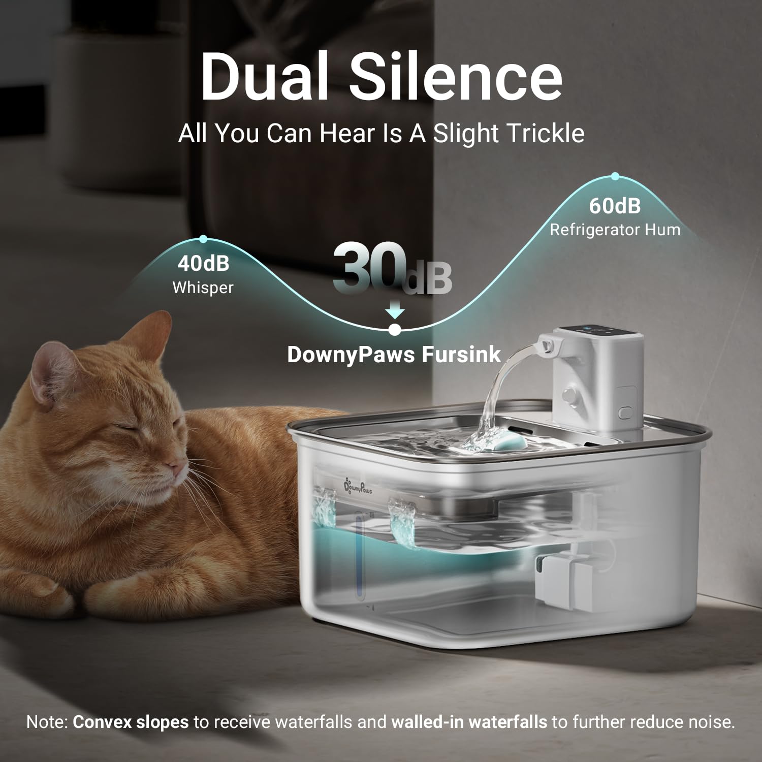 DownyPaws cat water fountain 3L capacity ensures longer-lasting fresh water.