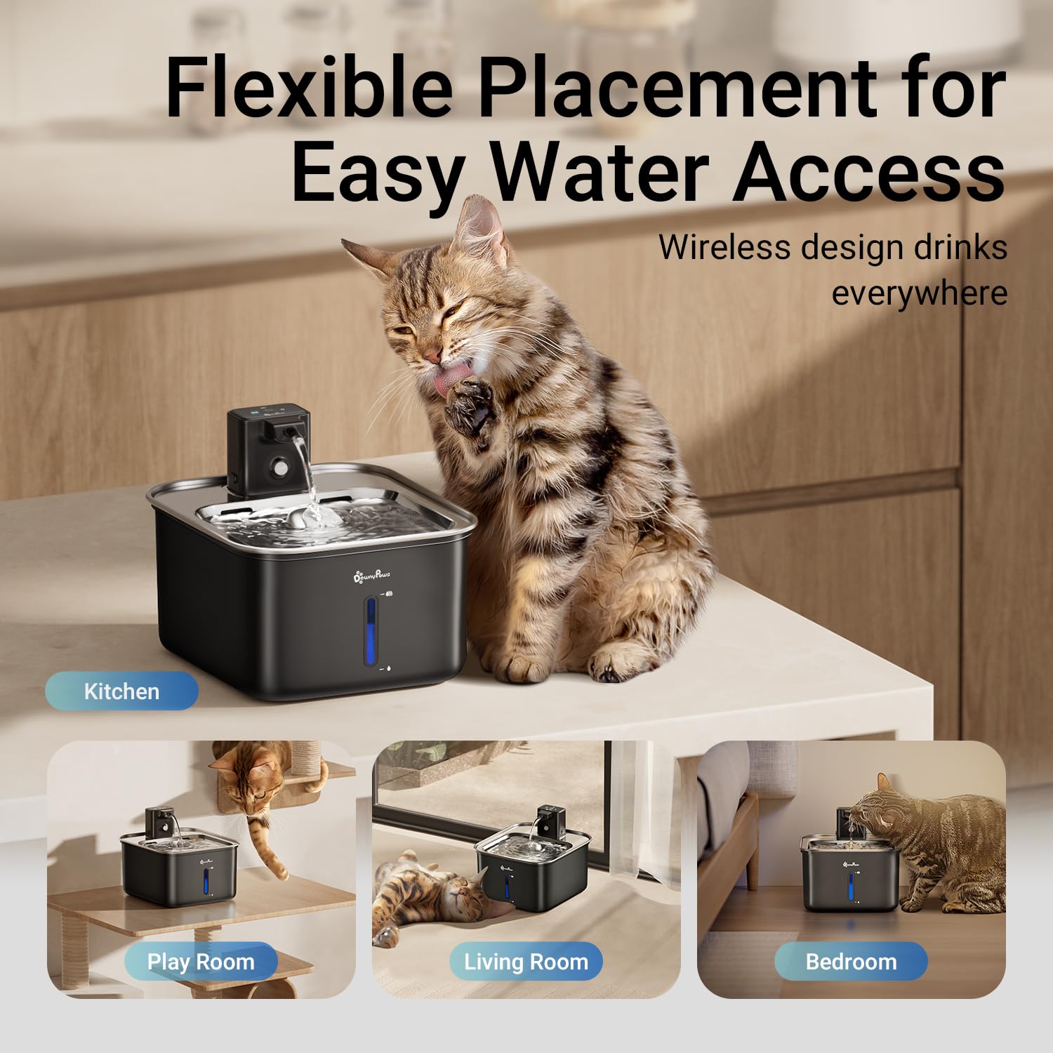 Cordless DownyPaws FurSink with rechargeable battery enables flexible placement