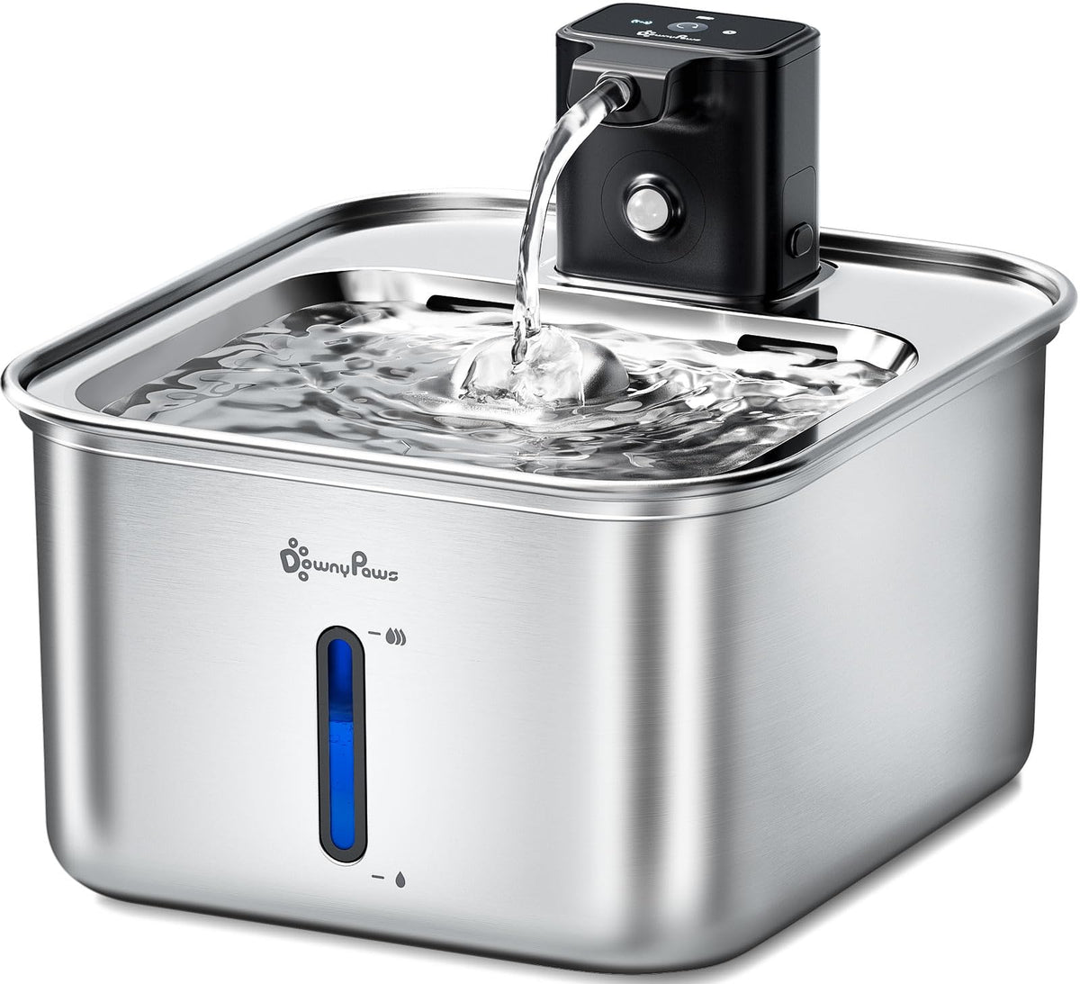 DownyPaws FurSink front view showcases durable stainless steel for safe hydration.