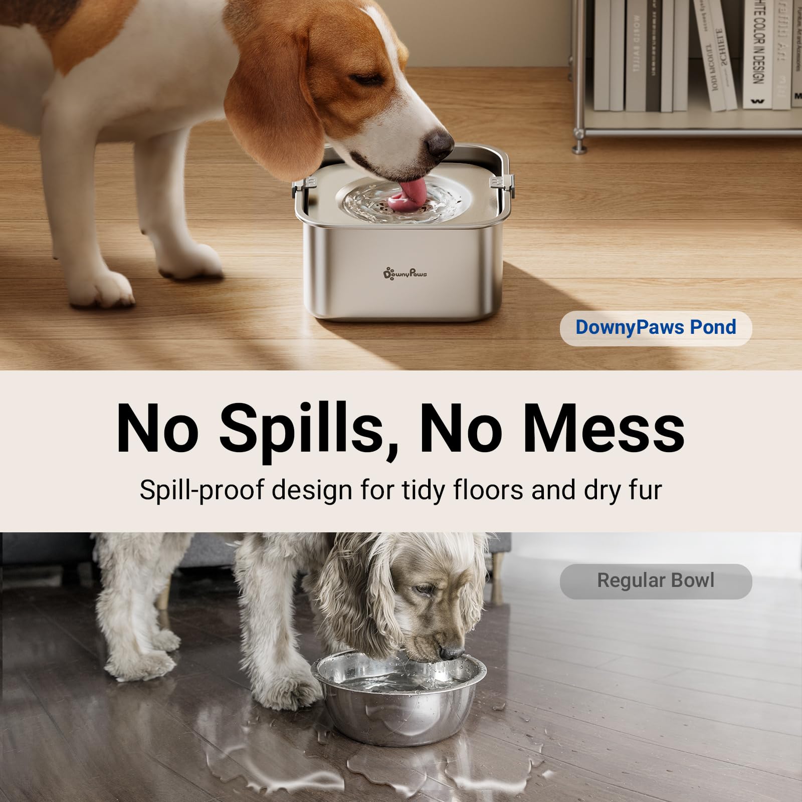 DownyPaws floating disk close-up highlights one-piece design for easy cleaning.