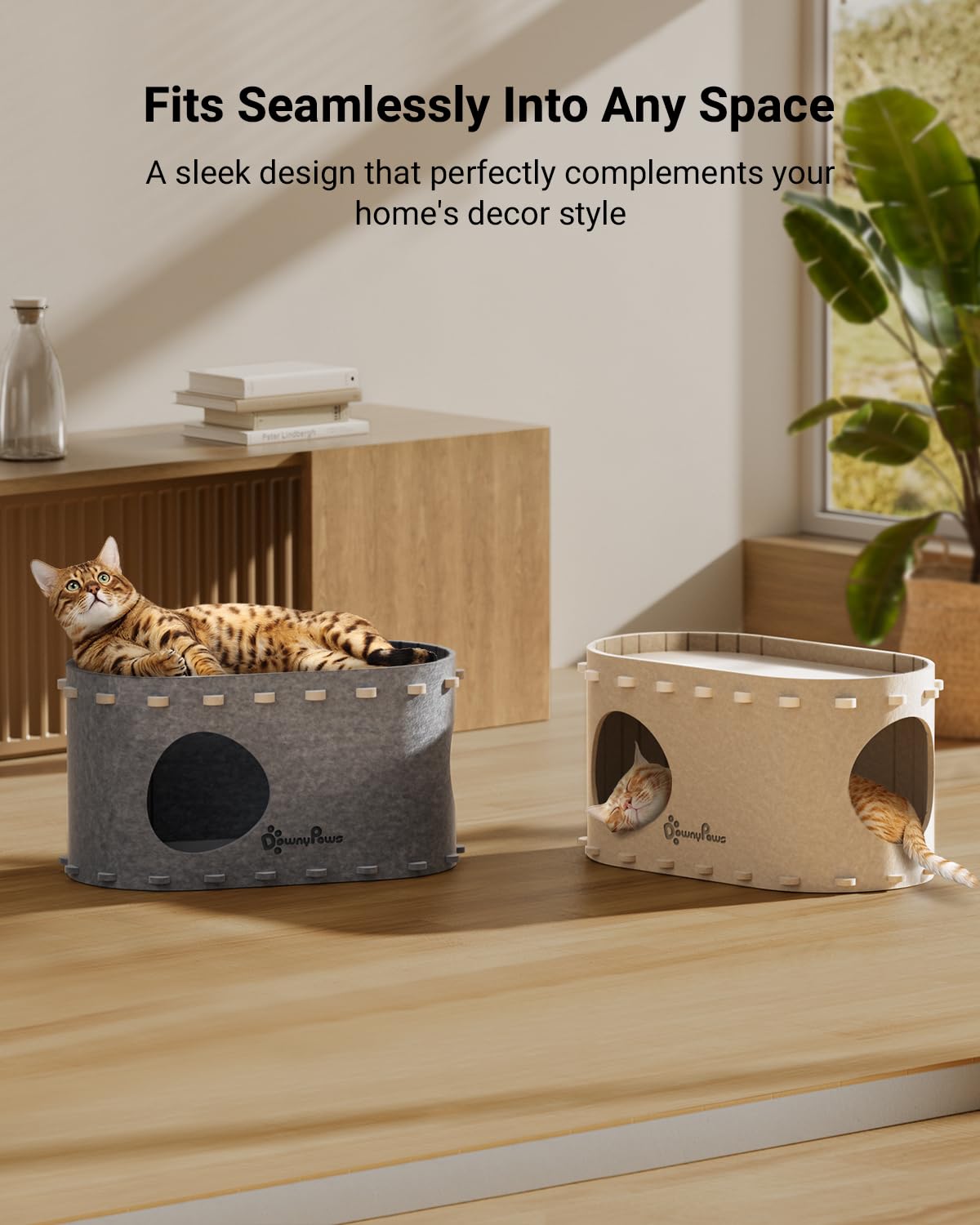 DownyPaws PeekaPurr scratch-resistant felt supports scratching while protecting furniture.