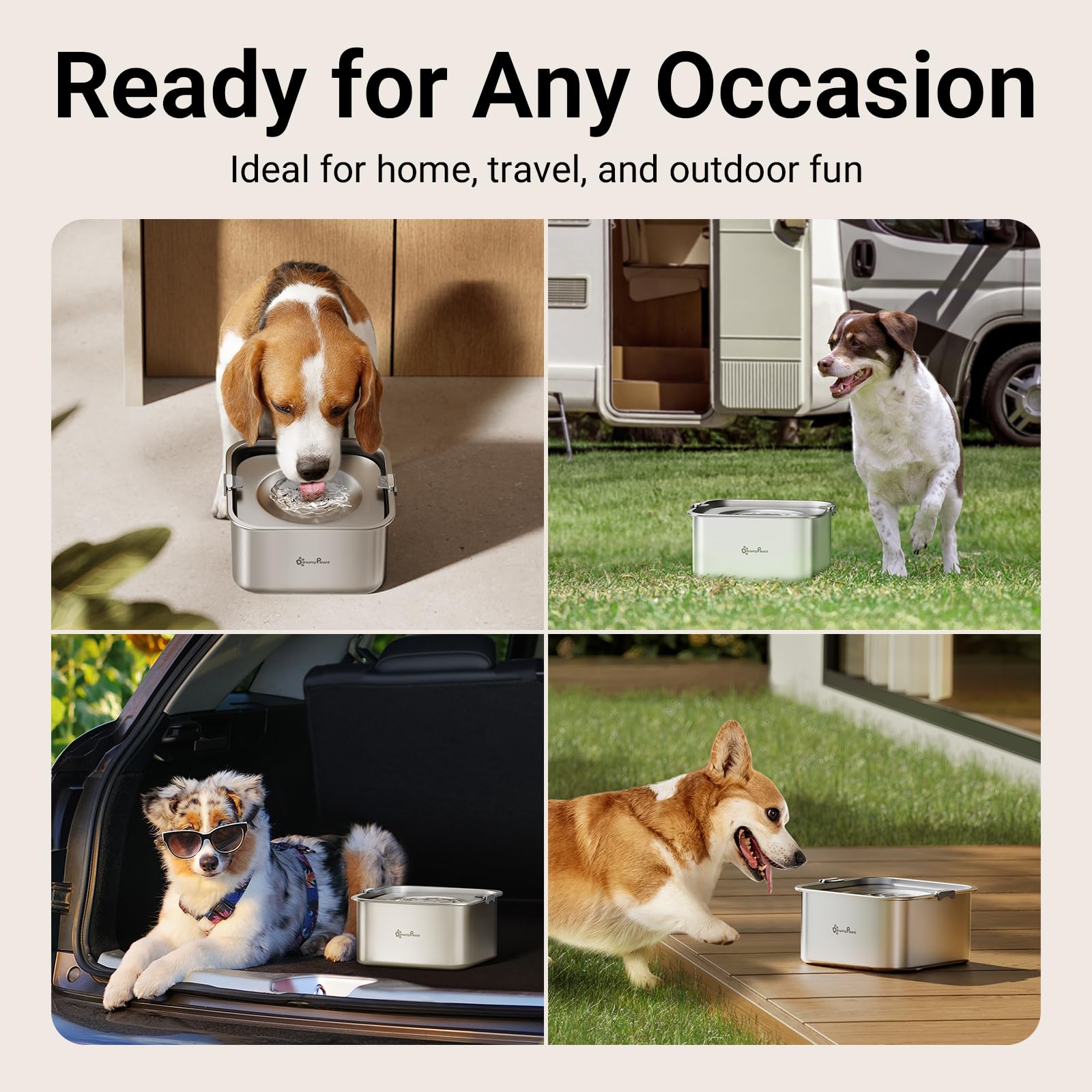 DownyPaws stainless steel bowl suitable for car trips and home use.