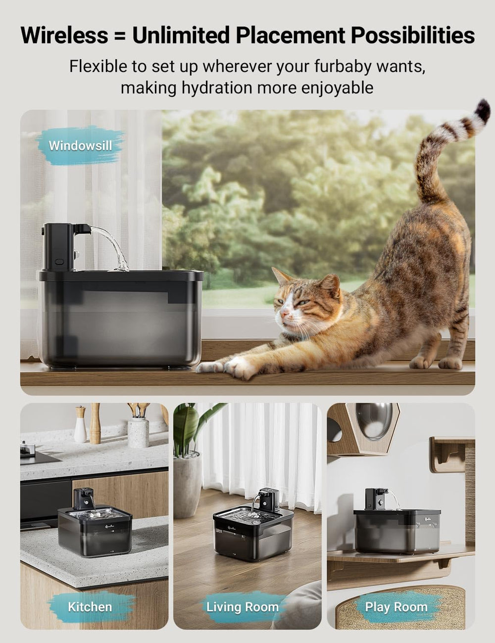 DownyPaws motion-sensor close-up showing responsive water flow as cat approaches.