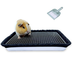 DOZZOPET guinea pig litter box with stainless-steel grid offers durable, rust-free use.