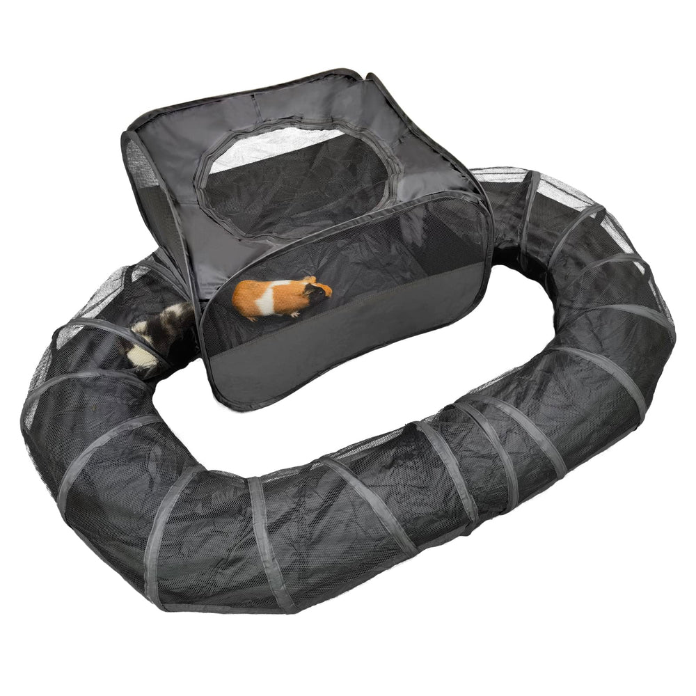 DOZZOPET playpen with tunnel offers a spacious exercise area for small pets.