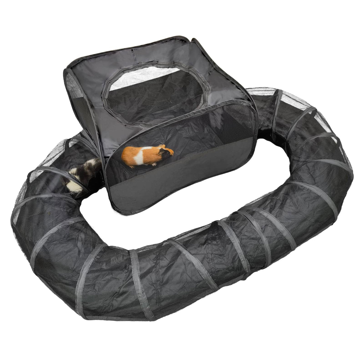 DOZZOPET playpen with tunnel offers a spacious exercise area for small pets.