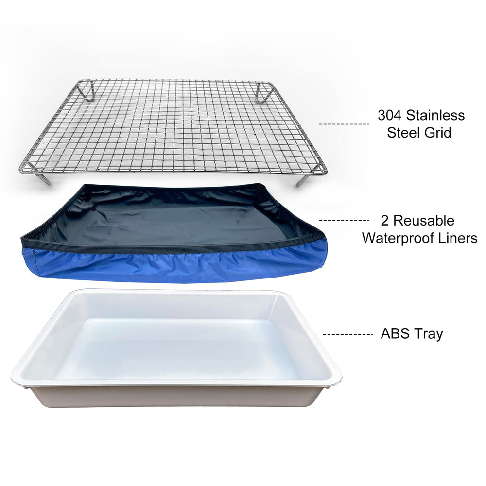DOZZOPET close-up of stainless-steel grid shows smooth surface for easy cleaning.