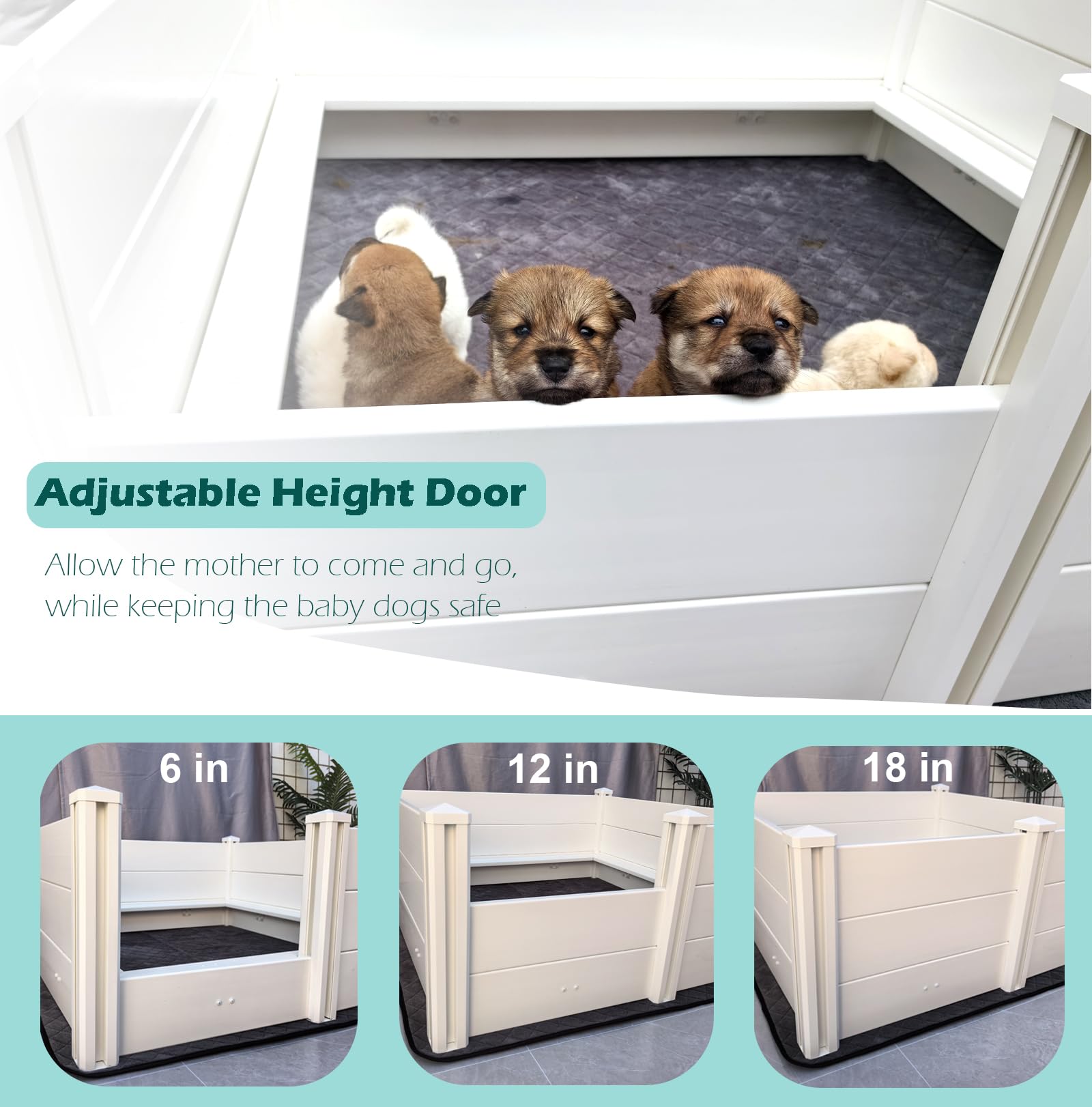 DOZZOPET whelping box adjustable door offers flexible access