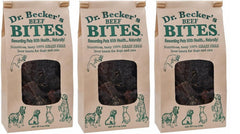 Dr. Becker's Original Beef Bites packaging showing ingredients and trust factors.