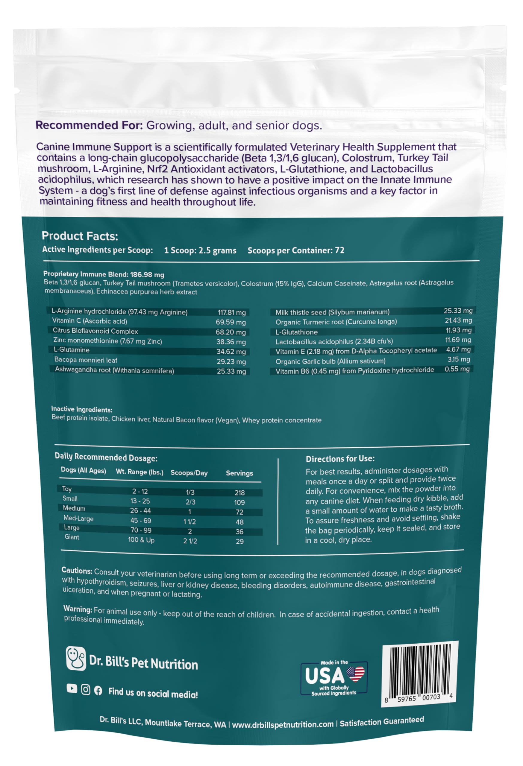Dr. Bill's Canine Immune Support, dog-friendly daily supplement use