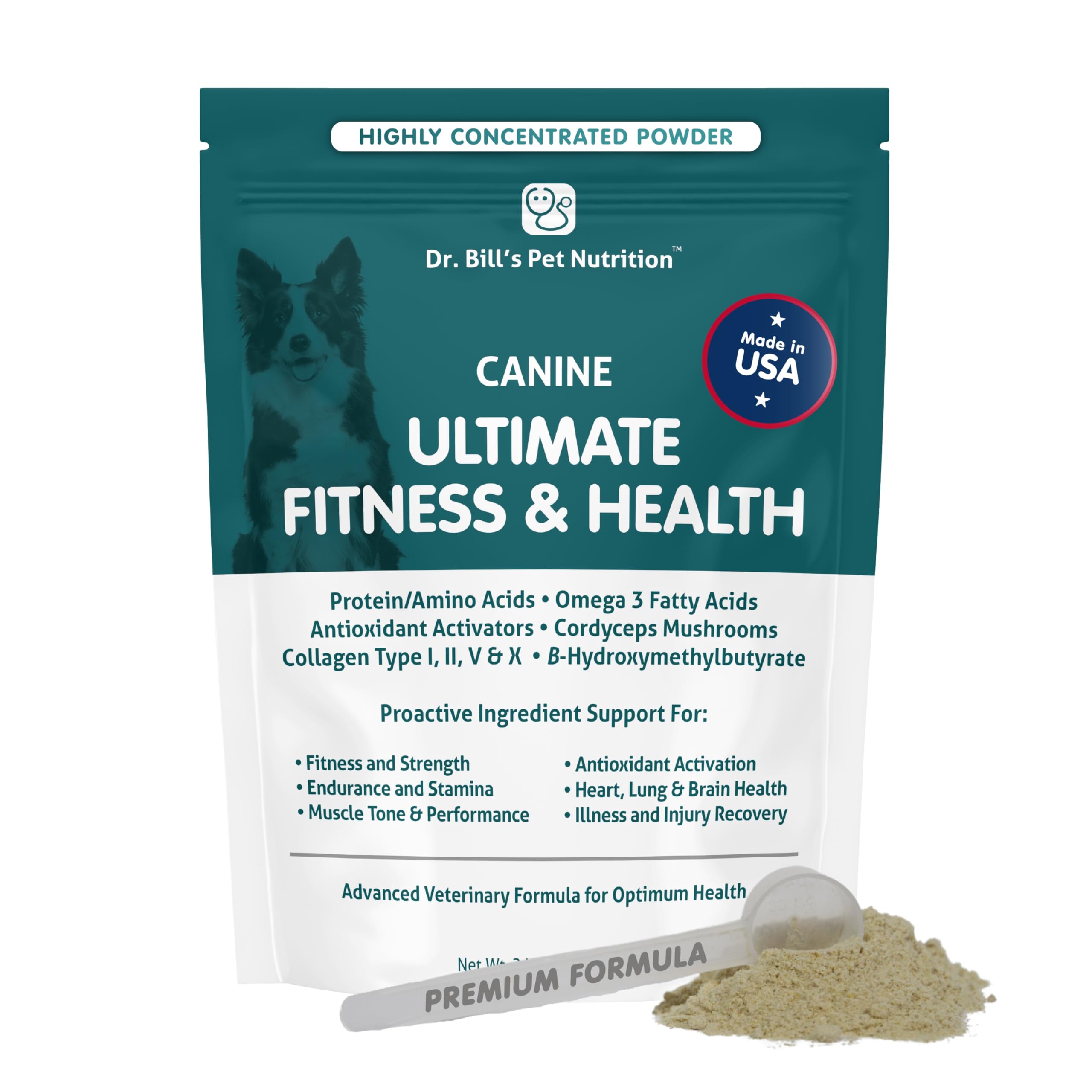 Dr. Bill's Canine Ultimate Fitness bottle front; convenient daily vitamins.