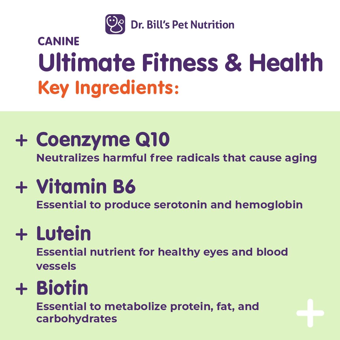 Dr. Bill's Canine Ultimate Fitness promotes shiny coat and healthy skin for canine comfort.