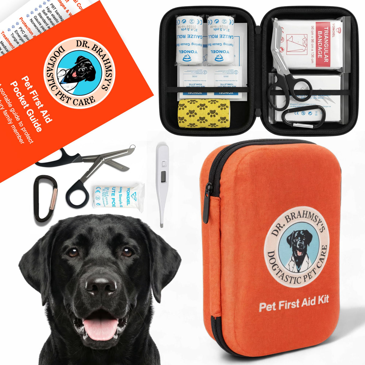 Dr Brahmsy’s pet first aid kit front view, ready for on-the-go care