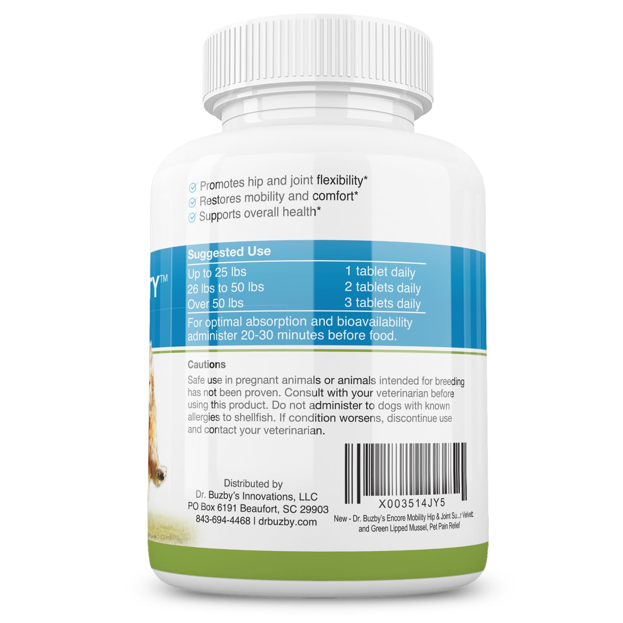 Dr. Buzby’s Encore Mobility dosing before meals aids absorption.