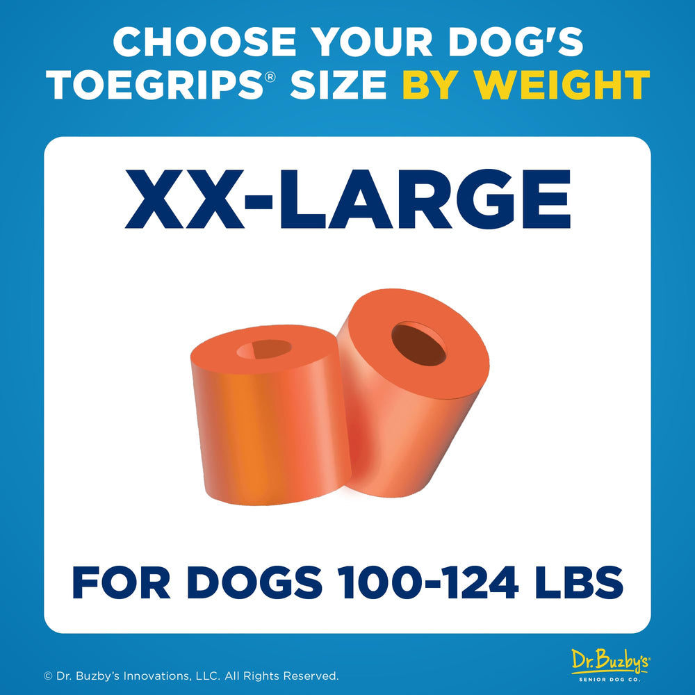 ToeGrips on a dog's nail contacting a wood floor for instant grip.