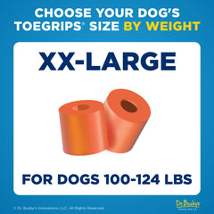 ToeGrips on a dog's nail contacting a wood floor for instant grip.