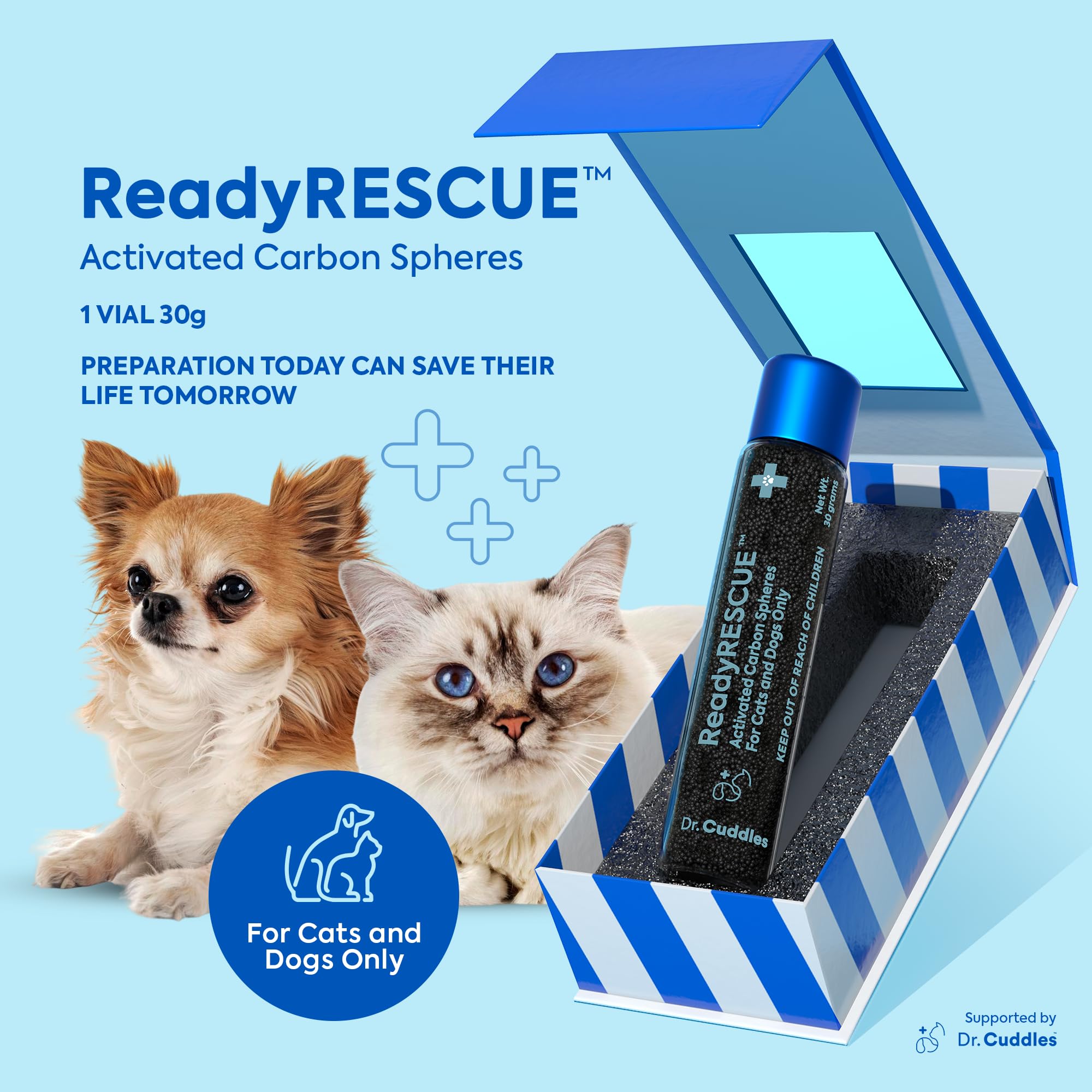 Pets up to 30 lbs supported by ReadyRESCUE portable powder