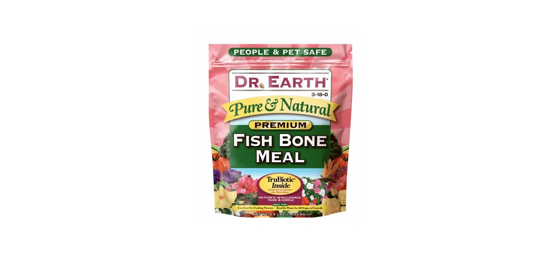 Dr Earth fish bone meal 3-18-0 granular texture close-up for soil feeding